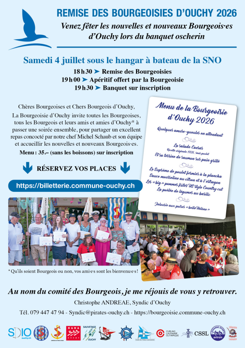 Affichette et programme de la Bourgeoisie d'Ouchy 2026 et Banquet oscherin