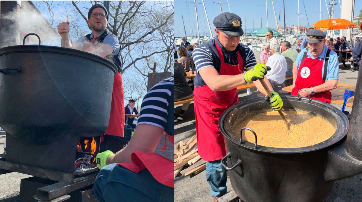 Nicolas et Antoine au "touillage", Fernand prêt pour aider au service.